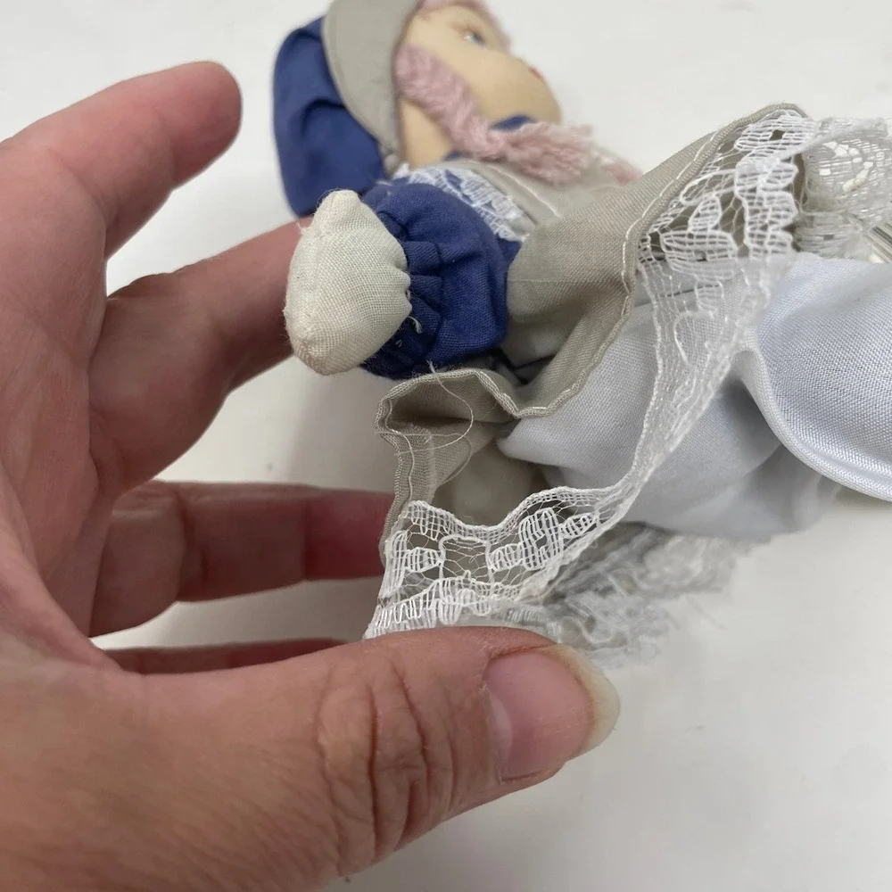 Vintage Porcelain Head Sitting Dolls Trio Lace‎ Aprons Yarn Hair Set of 3